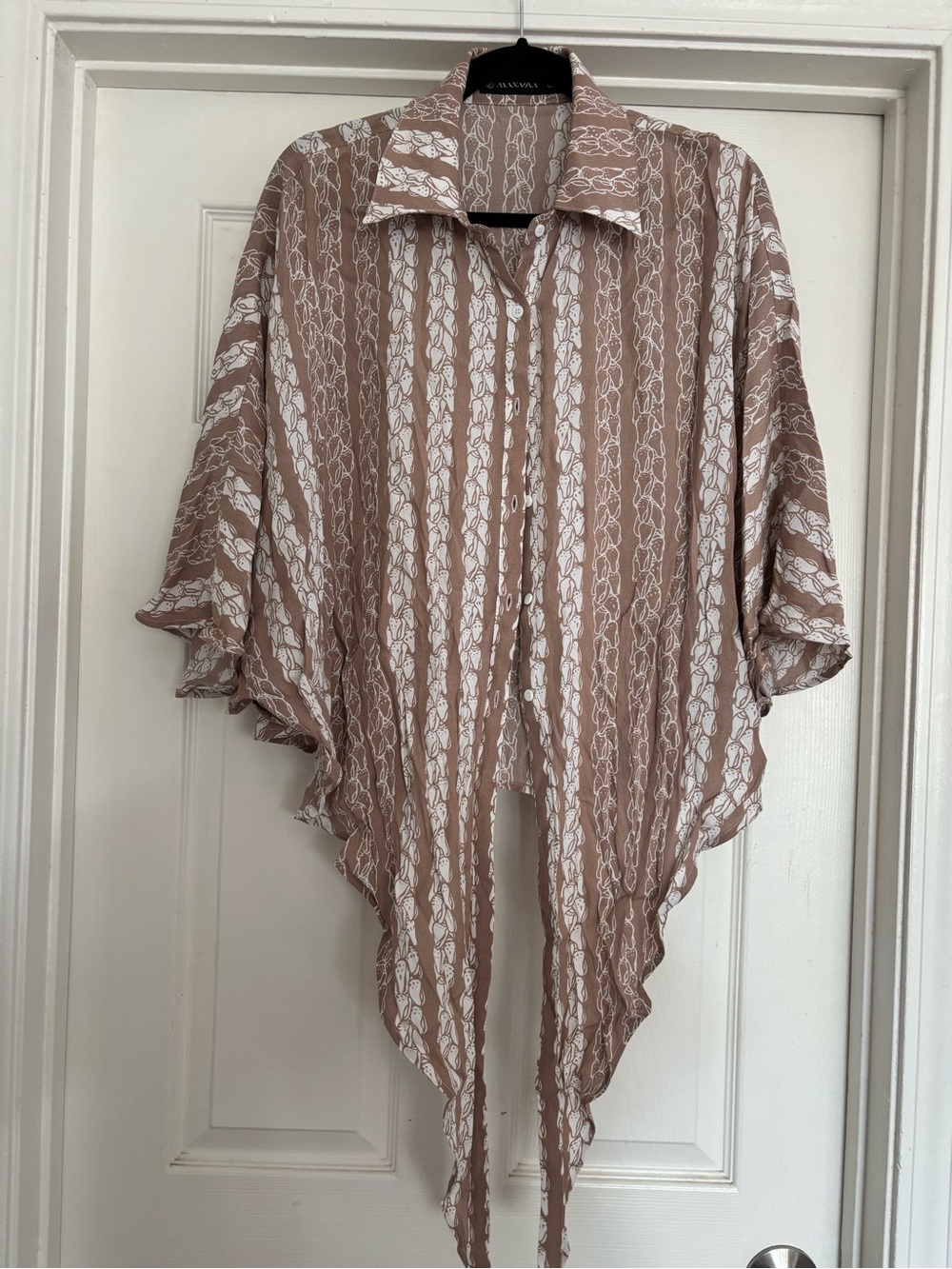 Manaola Taupe and White Patterned Flowing Blouse